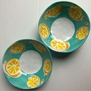 C & C California Melamine Bowls Set Of 2 Lemons Oranges EUC 8” Aqua Citrus